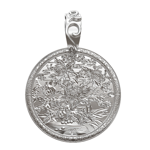 大师原创饰品 牡丹花吊坠女 纯银项坠 装运泰银项链 复古银牌饰品