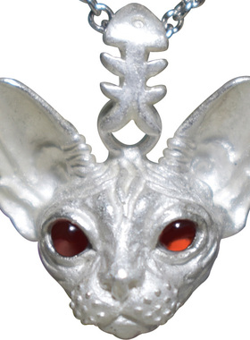 呆匠手工银饰吊坠无毛猫咪小众女