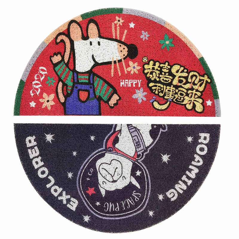 太空斗牛犬卡通可爱半圆红色门垫