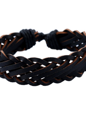 手链文艺复古牛皮系带调节编制