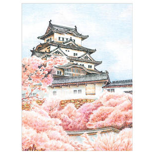 现代简约日本兵库县城堡姬路城白鹭城樱花挂画壁画无框画装饰画