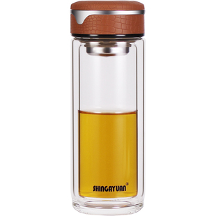 新家园双层玻璃杯高端耐热加厚男士水杯高档办公商务便携杯子车载