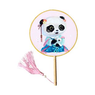 熊猫团扇国潮古风汉服搭配圆扇成都基地特色十二生肖星座周边扇子