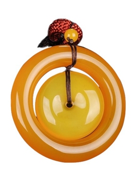 冰种黄色玛瑙平安扣毛衣链吊坠