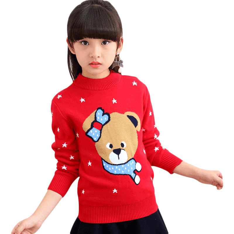 恒源祥女童毛衣加绒加厚纯棉秋冬中大童洋气儿童针织打底线衣女孩