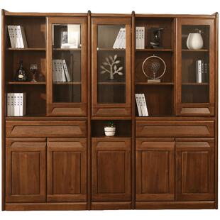顺心家具 胡桃楸木现代简约功能组合书柜 实木书柜 书房家具