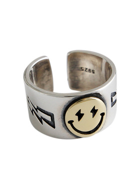 日韩风镀银宽面情侣开口百搭戒指