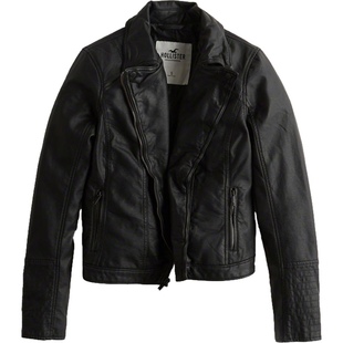 正品Hollister海鸥复古短款皮夹克外套女毛领机车皮衣张咸小红书