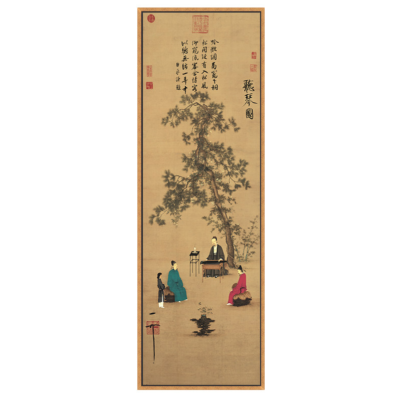 听琴图新中式玄关竖版装饰画走廊过道壁画山水水墨画现代餐厅挂画_虎窝淘