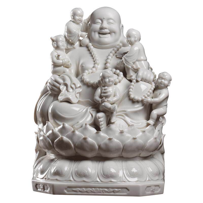 【感恩结缘优惠】《大肚佛五子弥勒佛》白瓷佛像工艺品家居饰品
