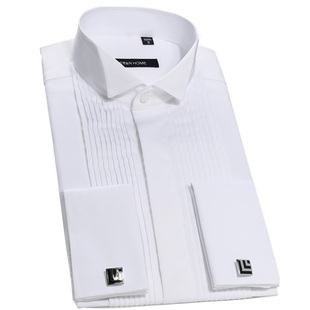 男士长袖燕尾服结婚新郎法式袖扣伴郎演出衬衣礼服白衬衫免烫套装