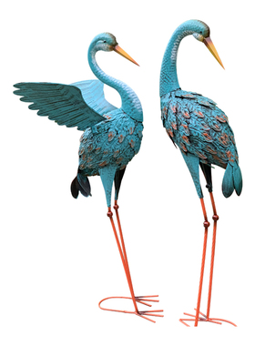 蓝色孔雀仙鹤别墅花园杂货摆件