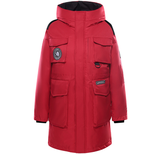 红色工装羽绒服女2024新款爆款男女派克服中长款时尚加厚外套女冬