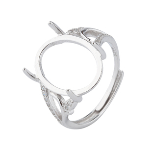 S925纯银戒指活口镶嵌DIY镶粘玉加工定制珠宝玉石首饰女戒指空托