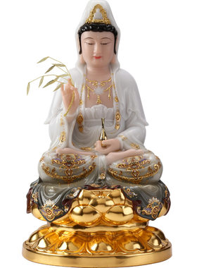 汉白玉彩绘观音菩萨佛像家用供奉