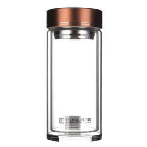 富光特大号双层玻璃杯700-800ml水晶加厚家用懒人防烫过滤泡茶杯