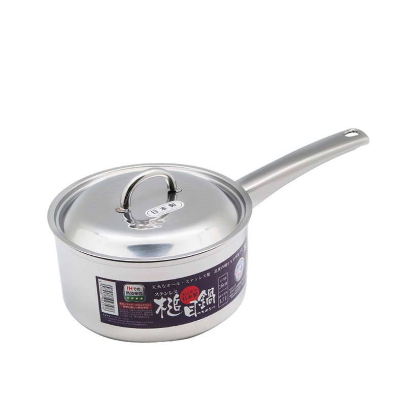 日本原产原装进口吉川雪平锅带盖日式不锈钢槌目印单人煮面锅18cm