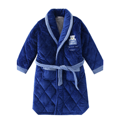 冬季儿童睡衣三层加绒加厚夹棉棉袄男女童长款大小童宝宝睡袍