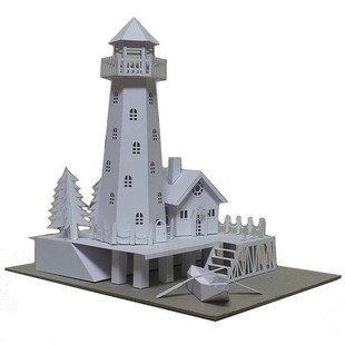 半成品立体折纸艺手工灯塔3d建筑亲子diy模型立体构成作业材料包