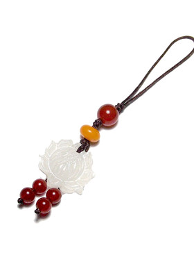 白玉莲花手机链中国风复古短款