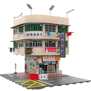 微影TinyQ街景BQ版迷你士多转角唐楼立交桥模型 香港旧楼街道场景