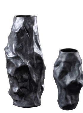 极简约异形褶皱陶瓷黑白色花瓶