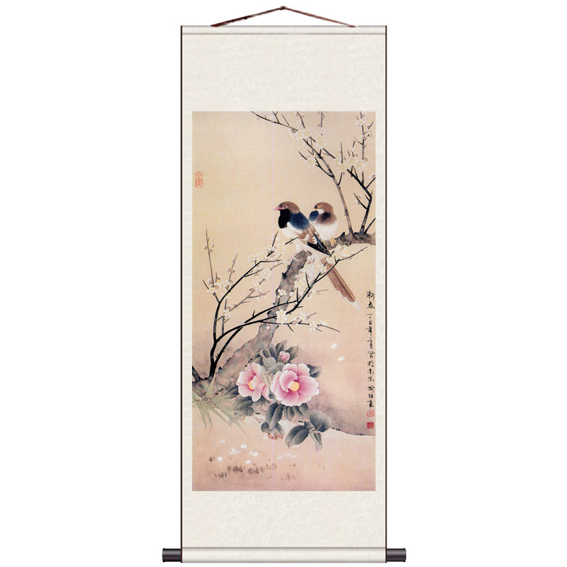 淡雅水墨花鸟画礼品字画玉兰仙鹤蜻蜓荷花家居装饰卷轴画丝绸挂画