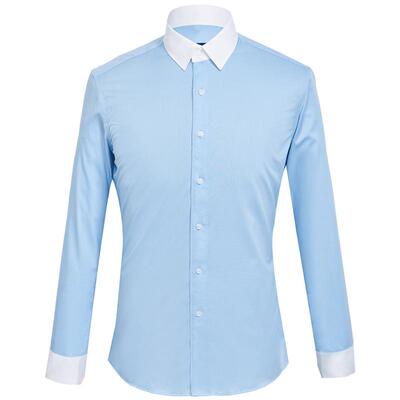 修身商务衬长袖撞色领