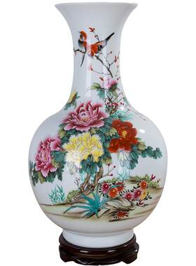 景德镇粉彩牡丹花瓶工艺品陶瓷器