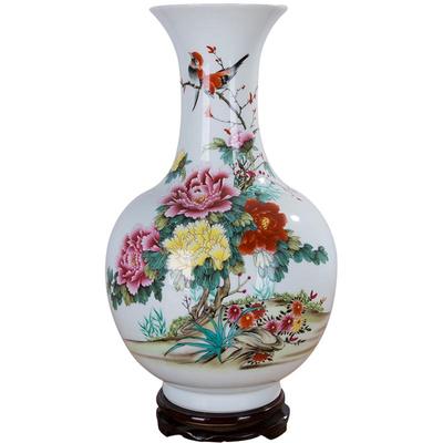 景德镇粉彩牡丹花瓶工艺品陶瓷器
