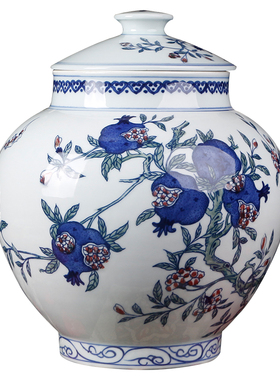 景德镇新中式风石榴瓷器玄关寿桃