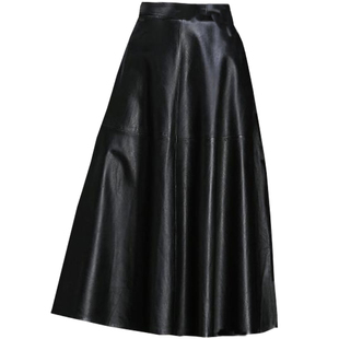 索芭朵2026海宁新款真皮半身裙大摆裙绵羊皮长裙百褶裙女皮裙