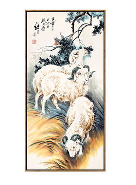 新中式风三阳开泰入户玄关装饰画