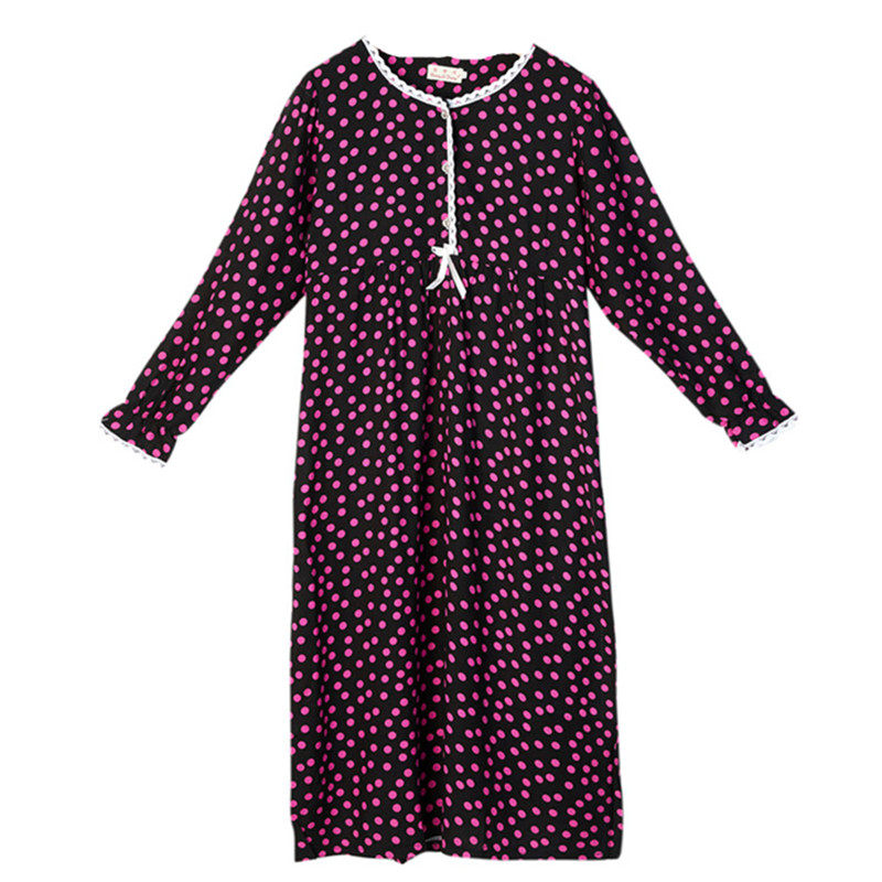 春秋季女士长袖纯棉绸宽松长款睡衣睡裙家居服【孕妇哺乳可穿】