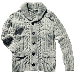 青果领毛衣粗棒针织麻花原创复古厚羊仔毛男大码修身开衫休闲外套