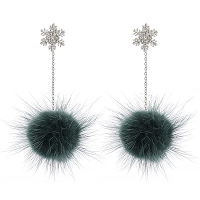 秋冬925银针水貂毛女毛球流苏