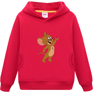 男童卫衣黄红色女儿童装小老鼠图案连帽带帽子中大童活动表演衣服