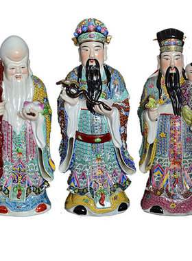 景德镇仿古粉彩福禄寿三星摆件