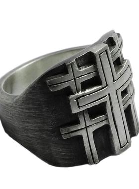 十字架戒指原创男几何图案手工
