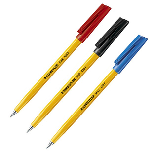 德国STAEDTLER施德楼铠甲武士黄杆圆珠笔430F/M0.5黑蓝红原子笔经典进口学生专用办公书写圆珠笔0.7碳素油笔