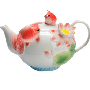 珐琅瓷玉兰花摆件精品春节茶具