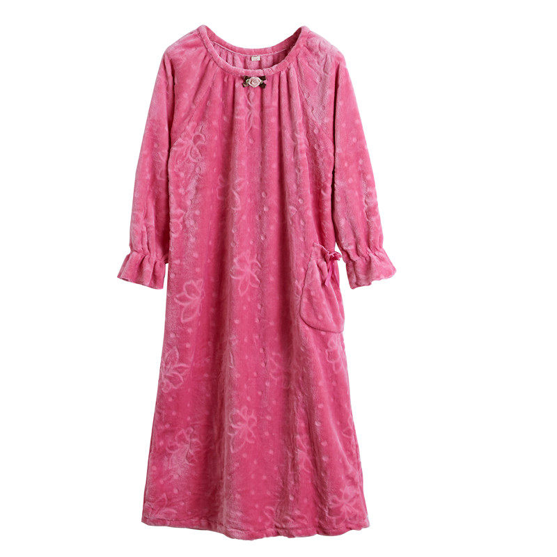 断码半价销售质量保证冬季女大码法兰绒保暖珊瑚绒睡裙睡衣家居服