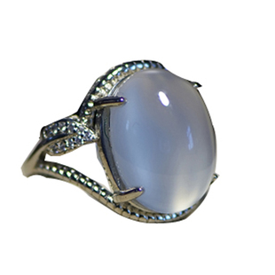 天然高冰种玛瑙戒指白玉髓925银饰女生日礼物礼品文玩民族风