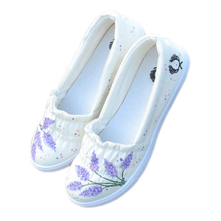 手绘布鞋女礼品小白鞋套脚浅口低帮软底舒适防滑透气养脚国风汉服