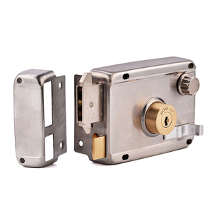 双钩舌外装门锁304不锈钢老式大铁门锁防盗锁大门三舌锁三保险锁