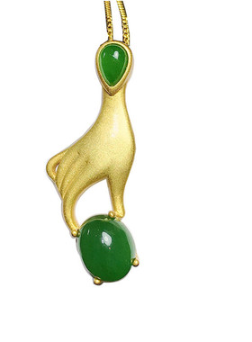 天然纯银古法佛手翡翠菠菜绿碧玉