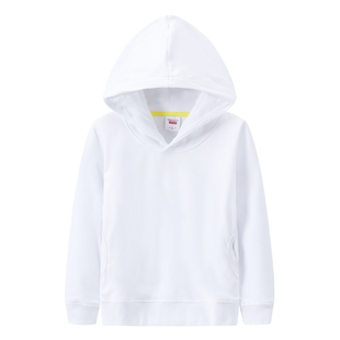 儿童纯白色卫衣男童女童班服红黑黄绿粉色大童小学生校服亲子连帽