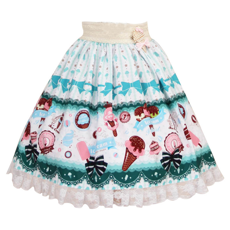 lolita公主淡蓝香草冰淇淋百褶裙