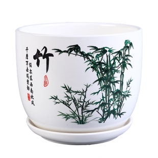 花盆陶瓷带托盘特大号简约绿萝兰花多肉盆栽创意室内阳台精品包邮