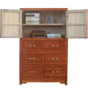 实木斗柜新中式两门多抽屉柜子客厅卧室收纳柜 香樟木斗柜五斗柜